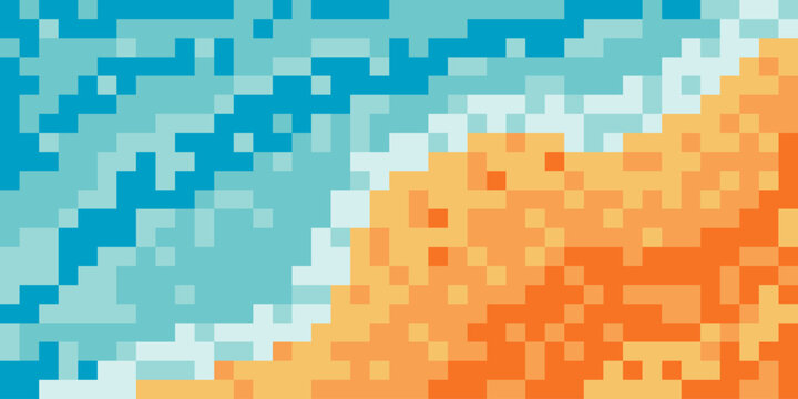 Abstract background of blue sea beach waves seen from above with pixel art - Powered by Adobe