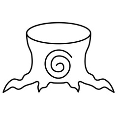 Tree line art with spiral wood texture. Minimalist botanical black and white illustration for tattoo, logo, woodcut style, printable wall art.