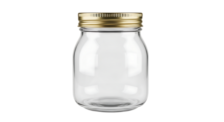 Classic clear glass jar with golden lid, perfect for showcasing your product, preserving food, or adding a rustic touch to your kitchen or creative project