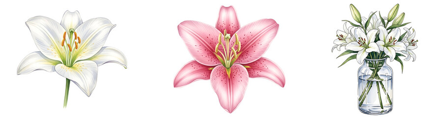 Illustrations White Lily Pink Lily