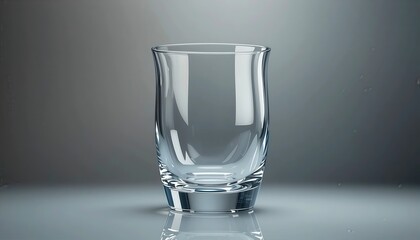 Empty clear glass tumbler on reflective grey background