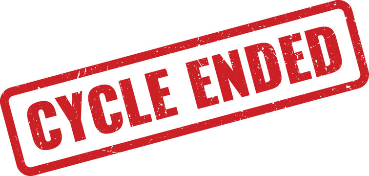 Professional red grunge style rubber stamp indicating cycle ended for project or process completion