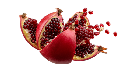 Vibrant Pomegranate Burst: Juicy Red Seeds in Motion, A Symbol of Health, Vitality and Culinary Delights, Perfect for Healthy Recipes and Food Designs