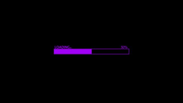 Abstract loading bar icon animation. Loading bar and percentage Futuristic progress loading bar 0-100 percent on a black background