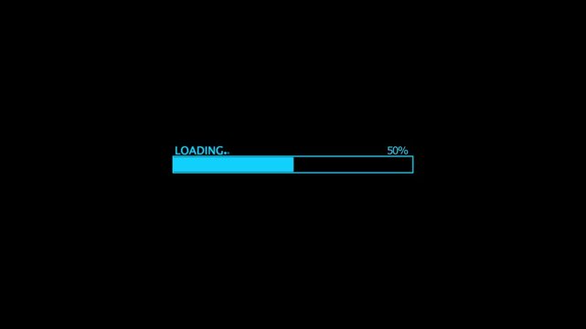 Abstract loading bar icon animation. Loading bar and percentage Futuristic progress loading bar 0-100 percent on a black background