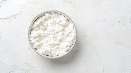 Fresh Ricotta Cheese in Bowl on White Background Isolated. Generative AI