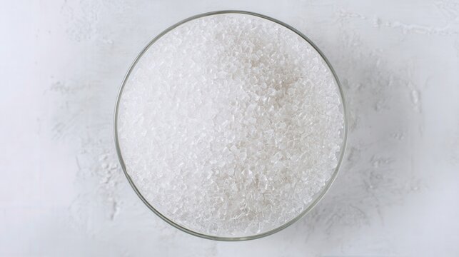 Fresh Raw Citric Acid Crystals in a Transparent Container Top View. Generative AI