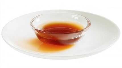 Amber Liquid in Glass Bowl on White Background Isolated. Generative AI