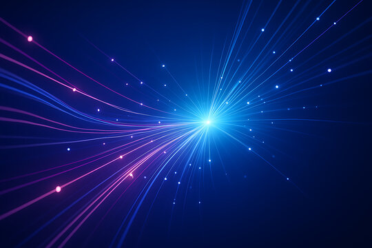 Bright digital particle hub glowing with circular streams representing global computational networks and neural intelligence system