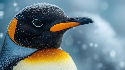 Beautiful close-up of an emperor penguin in snowy environment during winter season - Powered by Adobe