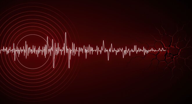 Earthquake Wave and Ground Cracks on Red Background seismic seismology natural disaster tectonic plates fault line tremor
