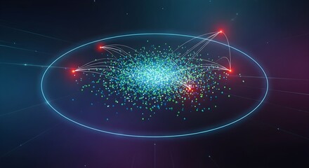Visualization of anomaly detection, data point cluster inside boundary with isolated outlier points highlighted in red, representing anomaly identification in dataset.