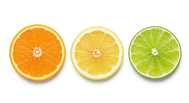 citrus slice, orange, lemon, lime, isolated on white background, clipping path