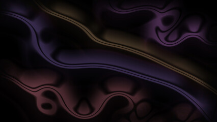 Abstract dark fluid background with vibrant undulating purple, maroon, and golden organic wavy lines creating a smooth, glossy, dynamic texture. modern artistic graphic design element for technology, 