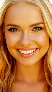 Smiling Blonde Woman Shows Perfect White Teeth