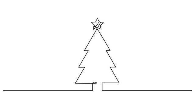 Christmas tree self drawing continuous one line animation. Full length motion, Christmas tree one line drawing animation. Video clip