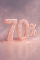 Creative 3D design of transparent numbers showing seventy percent in soft colors