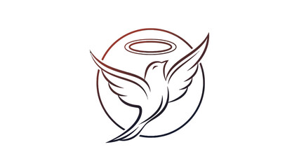 A spiritual symbol of a peaceful dove with an angel halo, depicted in elegant line art.