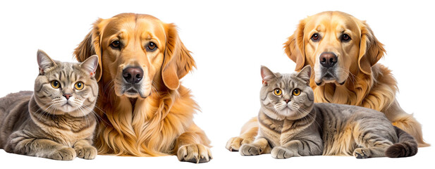 Golden Retriever and British Shorthair Cat Lying Together &mdash; Transparent Background PNG