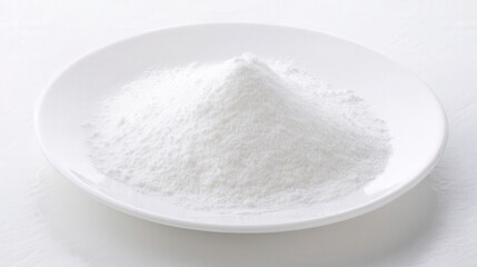 Fine White Powder on Plate isolated on white background. Generative AI