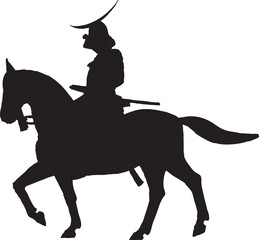 戦国時代の将軍の騎乗のシルエット
