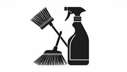 Minimalist Broom Cleaning Tool Silhouette Icon
