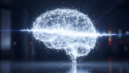 Futuristic Graphic of Brain and Sound Waves in Digital Space