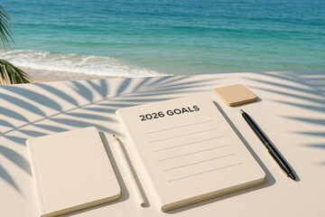 Planning future goals by the beach in 2026 with a calm ocean view