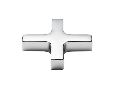 Shiny metallic cross shape isolated on transparent background
