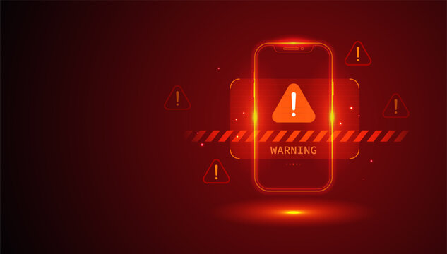 Digital Scam Warning on Mobile Phone Screen Vector - Cyber Security Alert Interface with Red Neon Glow Technology