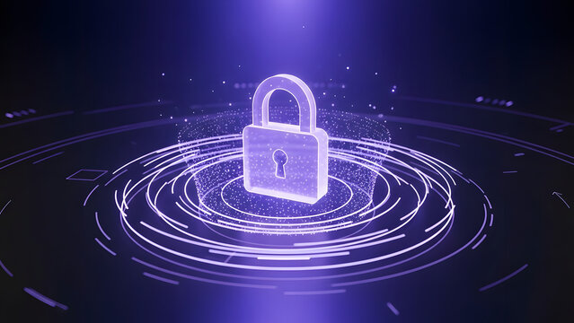Futuristic Digital Lock Concept with Sparkling Effects and Circles