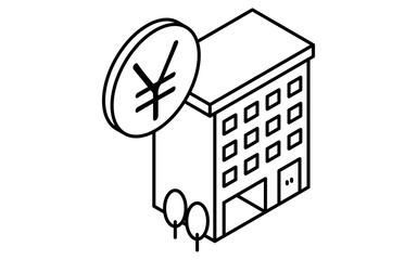 Real Estate Purchase: Simple Isometric Illustration of a Profit-Generating Investment Condominium, black and white