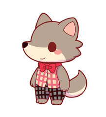 Cute Chibi Anthropomorphic Wolf in Clothes &ndash; Hand-Drawn Fairy Tale Illustration