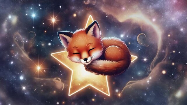 Fox sleeping on a star in a nebula