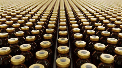 Mass production of pharmaceuticals on automated factory conveyor belt
