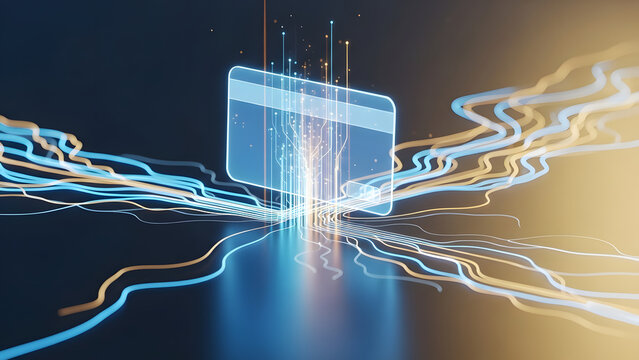 Digital Payment Technology with Flowing Light Effects and Circuit Patterns