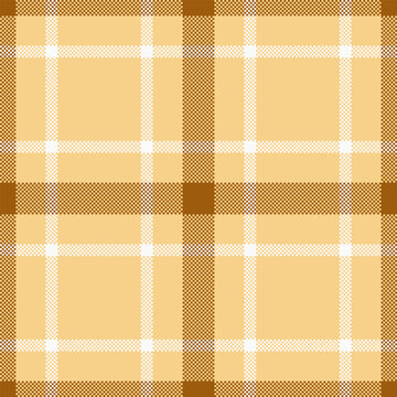Classic tartan plaid pattern in warm tan and neutral hues. Seamless design for textiles, fashion, or backgrounds. Traditional Scottish motif, pixel art style.