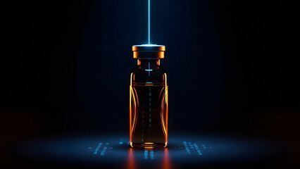 Vertical dark mode shot of pharmaceuticals vial with dramatic lighting