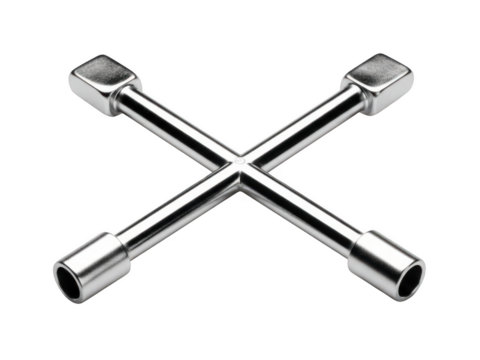 Chrome lug wrench tool isolated on transparent background
