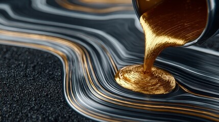 A Captivating Flow of Liquid Gold Cascading Over Dark Stone, Creating Mesmerizing Artistic Patterns