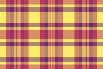 Geometric fabric plaid background, print tartan pattern check. Magazine texture textile vector seamless in yellow and red colors.