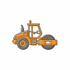 Road Roller Construction Vehicle Vector | Asphalt Compactor Illustration | Heavy Machinery Icon