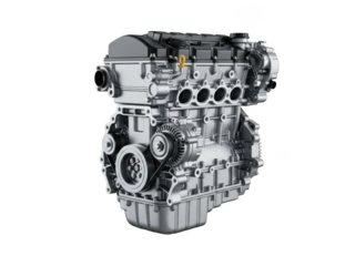 Detailed automotive engine isolated on transparent background