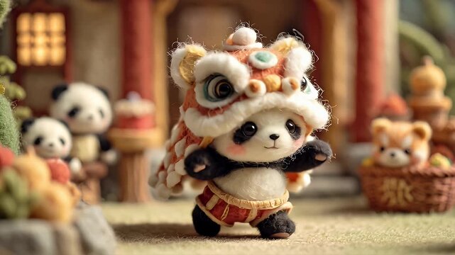Panda cub in costume celebration