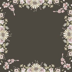 Beautiful floral frame on a soft pastel pink background. Perfect for wedding invitations, greeting cards, social media templates, posters, and feminine stationery design.