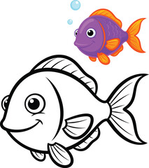 Cute Cartoon Fish Coloring Page with Bold Black Outlines and a Friendly Smile.