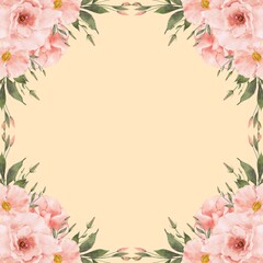 Beautiful floral frame on a soft pastel pink background. Perfect for wedding invitations, greeting cards, social media templates, posters, and feminine stationery design.