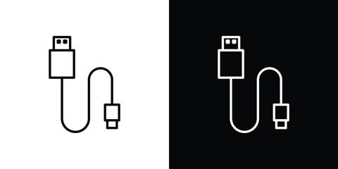 USB cable icon thin line outline concept. Linear style icon. Editable stroke. Vector