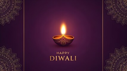 Diwali: Deep purple backdrop displays lantern with golden accents. Creates Diwali greetings, social media, and digital art.