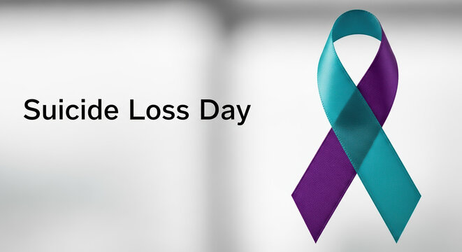 Concept image for Suicide Loss Day with awareness ribbon against gray background. Suicide Loss Day is an important occasion to raise awareness about mental health and support those affected by loss. - Powered by Adobe
